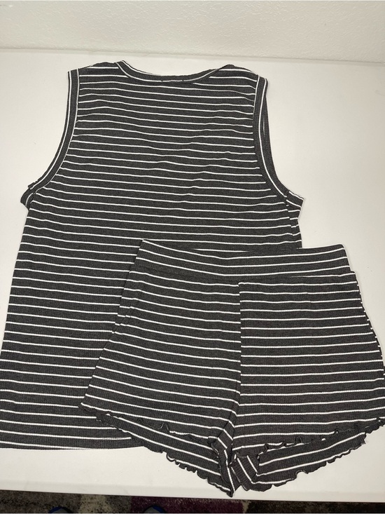 Maronie Tops - Maronie Gray White Striped Ribbed Lounge Pajama Set 2pc Tank Shorts Size Small